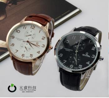 Luxury Genuine Leather Dual Dial Men Watch