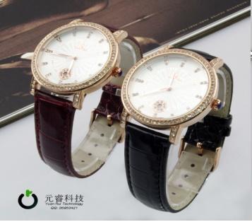 Luxury Genuine Leather Unisex Round Case Diamond Fashion Watch